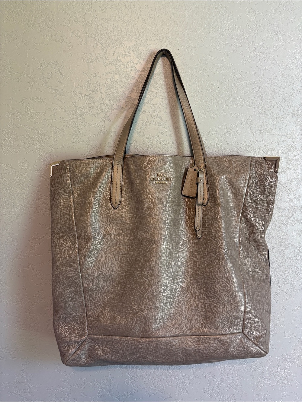 Coach Metallic Taupe Pebbled Leather Tote